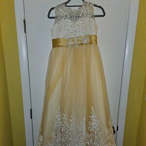 Girls gold and white formal dress